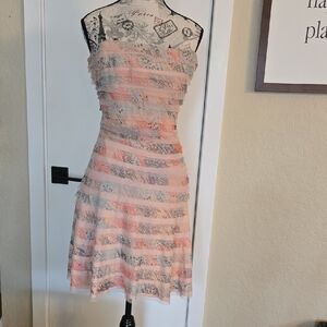 BCBGMaxAzria Strapless Lace Dress in Pink and Gray
